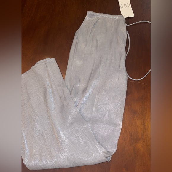 Light blue metallic Zara Pants. Size- XS. Brand New - Picture 2 of 5
